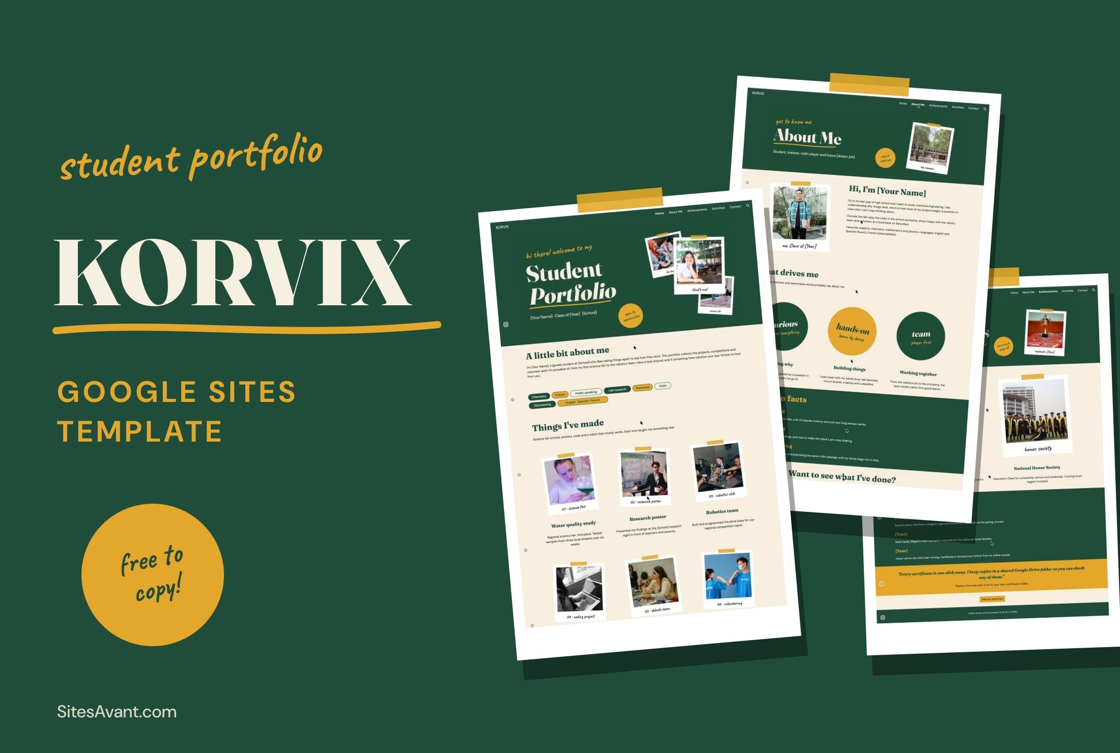 KORVIX Google Sites student portfolio template